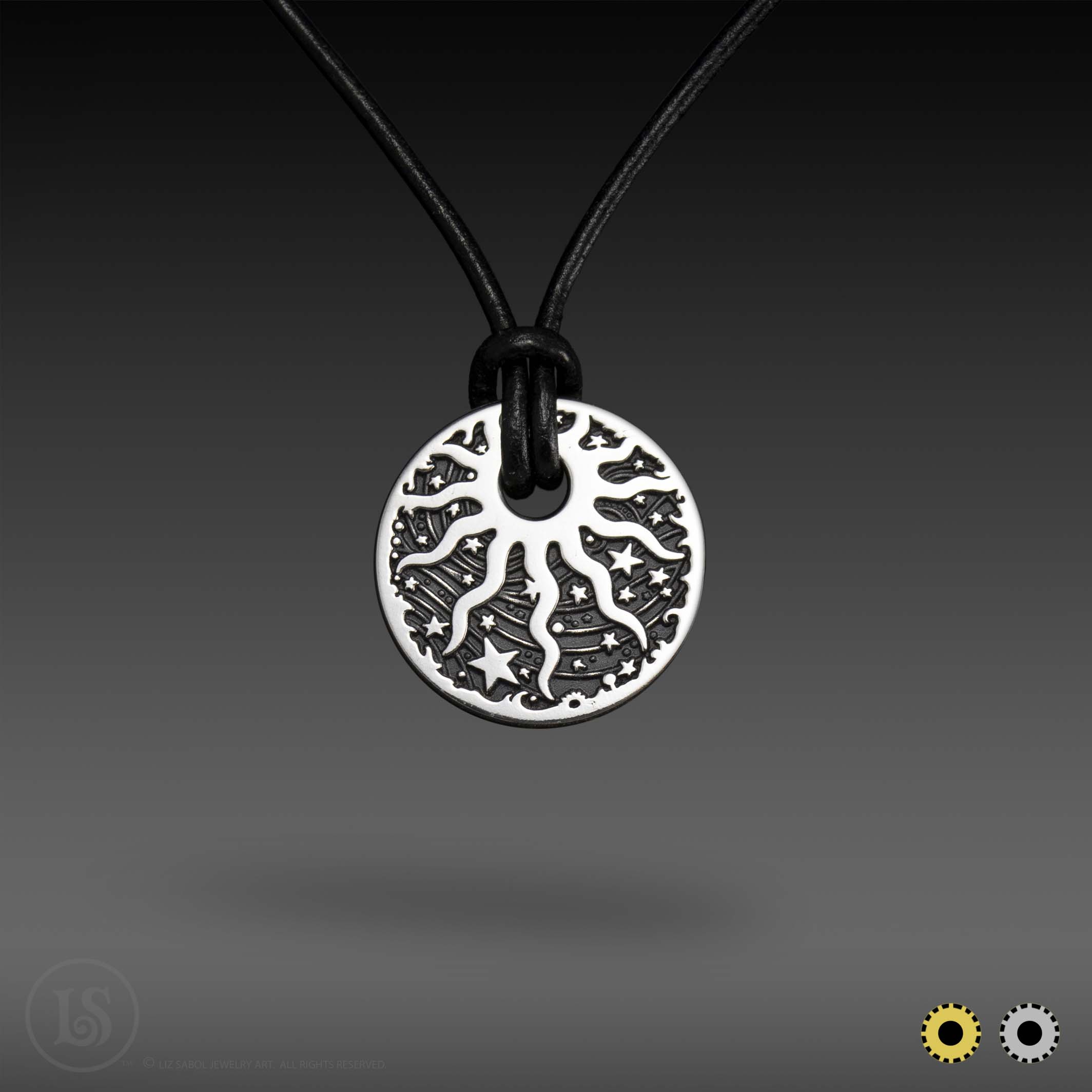 Celestial Sun Black, Small Pendant, Sterling Silver