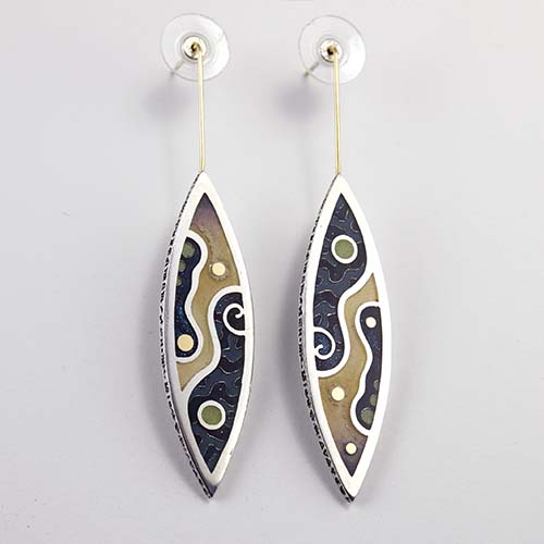 Jupiter Cresent Earrings, 960 Sterling Silver, 14K Gold