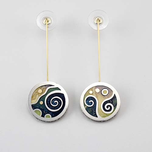 Jupiter Round 2 Earrings, 960 Sterling Silver, 14K Gold